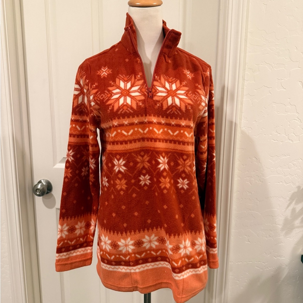 NWOT Blair Orange Fair Isle Half-Zip Fleece Pullover